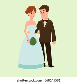 funny cartoon wedding couple, vector illustration for design wedding invitation, card