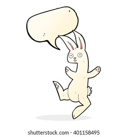 funny cartoon white rabbit with speech bubble