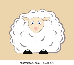 Funny cartoon white sheep on a beige background, vector illustration