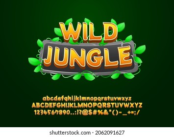 Funny Cartoon Wild Jungle With Stone Leaves Frame 3d Game Logo Title Text Effect