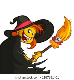 Funny cartoon witch with a broom