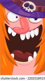 Funny cartoon witch face avatar. Halloween vector illustration