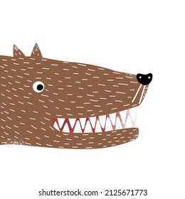Funny cartoon wolf. Kids graphic. Vector hand drawn illustration.