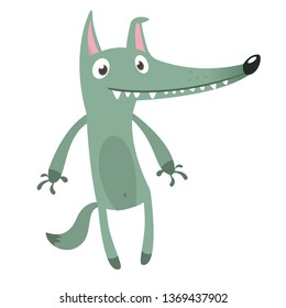 Funny cartoon wolf. Vector illustration. Flat design