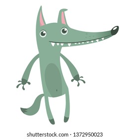 Funny cartoon wolf. Vector illustration. Flat design