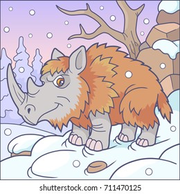 Funny Cartoon Woolly Rhino Illustration
