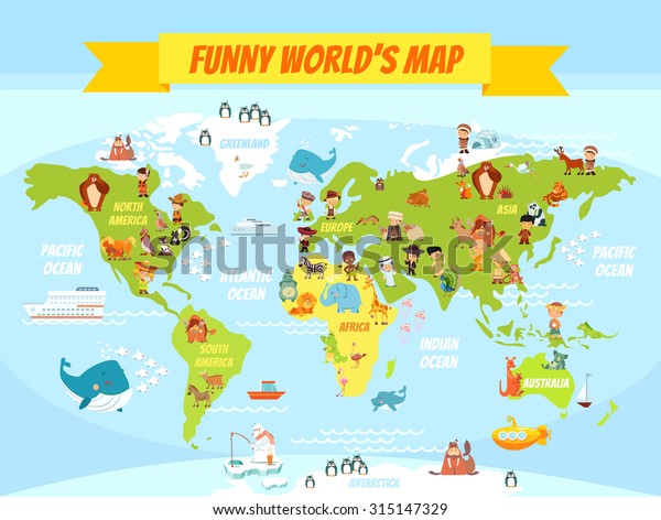 Caricature Amusante Carte Du Monde Avec Image Vectorielle De Stock Libre De Droits