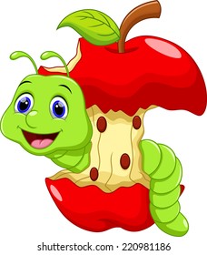 Funny cartoon worm in the apple