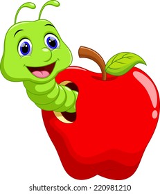 Funny cartoon worm in the apple