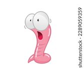 Funny cartoon worm. Cartoon illustration of a funny scared worm isolated on a white background. Vector 10 EPS.