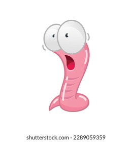 Funny cartoon worm. Cartoon illustration of a funny scared worm isolated on a white background. Vector 10 EPS.