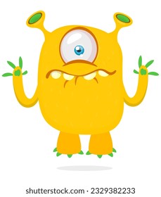 Funny cartoon yellow alien with one eye. Vector illustration isolated on white