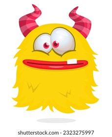 Funny cartoon yellow furry monster. Vector illustration isolated. Great for package or party decoration