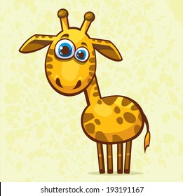 Funny cartoon yellow giraffe with big blue eyes. 