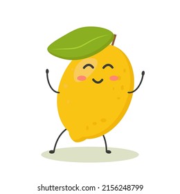 funny cartoon yellow lemon in a kawaii style