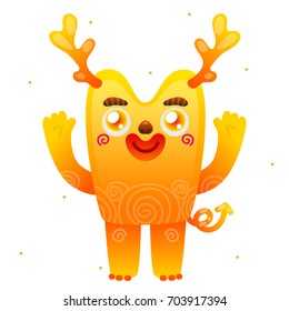 Funny cartoon yellow monster, isolated in background, children's illustration for Halloween or birthday, design, vector.