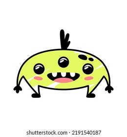 Funny cartoon yellow monster smiling kindly. A fictional character for children. Cute alien icon in doodle style. A good mascot for the brand. A cool print for children's products.