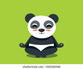 Funny Cartoon Yoga Panda Meditating in Lotus Pose. Cute bear character relaxing and exercising vector mascot illustration