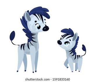 Funny cartoon zebra. Mom and baby. Vector illustration for children's books, t-shirt prints, posters, stickers or decor
