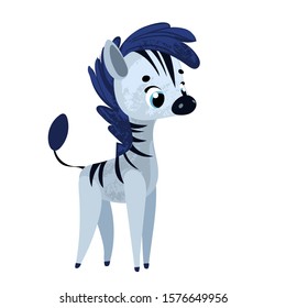 Funny cartoon zebra. Vector illustration in children's style, for children's books, t-shirt prints, greeting cards, posters, stickers or decor