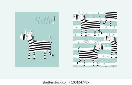 funny cartoon zebra vector print. cartoon style