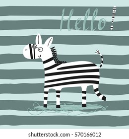 funny cartoon zebra vector print. cartoon style