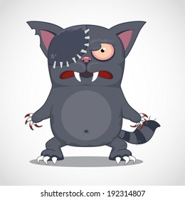 Funny Cartoon Zombie Cat. Vector Illustration