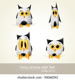 Funny Cartooned night owls | editable EPS 10 vector graphic