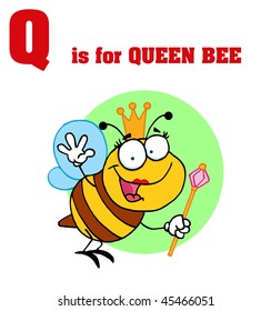 Funny Cartoons Alphabet with Text-Q