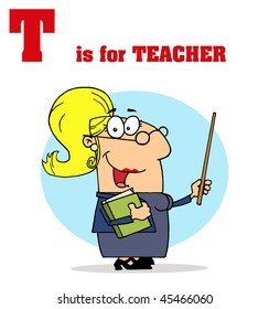 Funny Cartoons Alphabet with Text-T