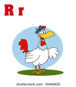 Funny Cartoons Alphabet-Rooster With Letters R