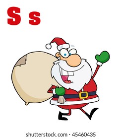 Funny Cartoons Alphabet-Santa With Letters S