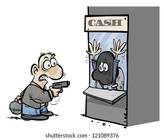 Funny cash robbery cartoon.