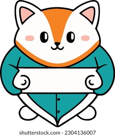 Gracioso gato y adorable diseño vectorial de caracteres gatitos con color plano en el fondo blanco adecuado para pegatinas, dibujos animados y diseño de impresión.