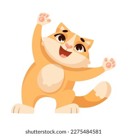 Funny Cat Animal Enjoying and Cheering with Happy Smiling Snout Vector Illustration