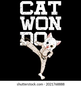 funny cat animal pun taekwondo karate catwondo wo flowy design vector illustration for use in design and print wall art poster canvas