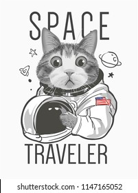 funny cat astronaut illustration