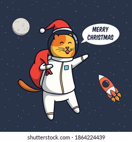 Funny Cat Astronaut Illustration With Christmas Concept