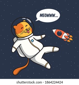 Funny Cat Astronaut Illustration Floating in Space