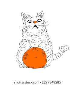 funny cat with a ball of yarn