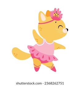 Funny Cat Ballet Dancing in Skirt and Pointe Shoes Vector Illustration