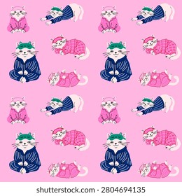 Funny Cat Bedtime Repeating Pattern Design