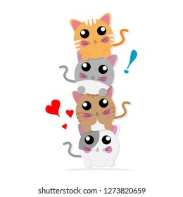 Funny cat best friends. Sleeping in a row. Vector illustration.