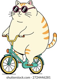 Engraçado Cat Biking - Ginger gatinho gatinho montando uma bicicleta bonito vetor ilustração
