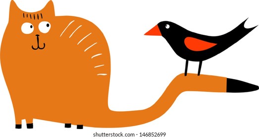 Funny cat and bird 