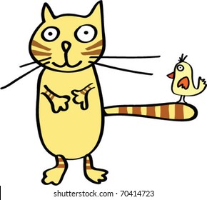 funny  cat and bird  cartoon