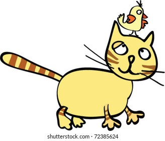 Funny cat and bird cartoon