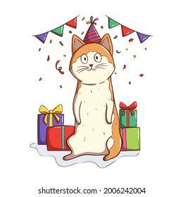 funny cat in birthday party with decoration 