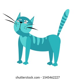 funny cat in blue color. sticker design surprised cat with crazy face. vector illustration