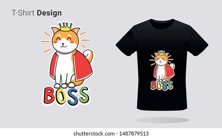 Funny cat boss. Print on T-shirts, sweatshirts, cases for mobile phones, souvenirs. Vector illustration 